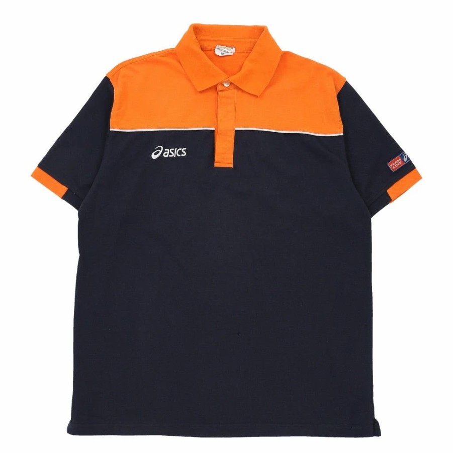 * Vintage Asics Polo Shirt Large Blue & Orange Cotton | Vintage Tops & T'S